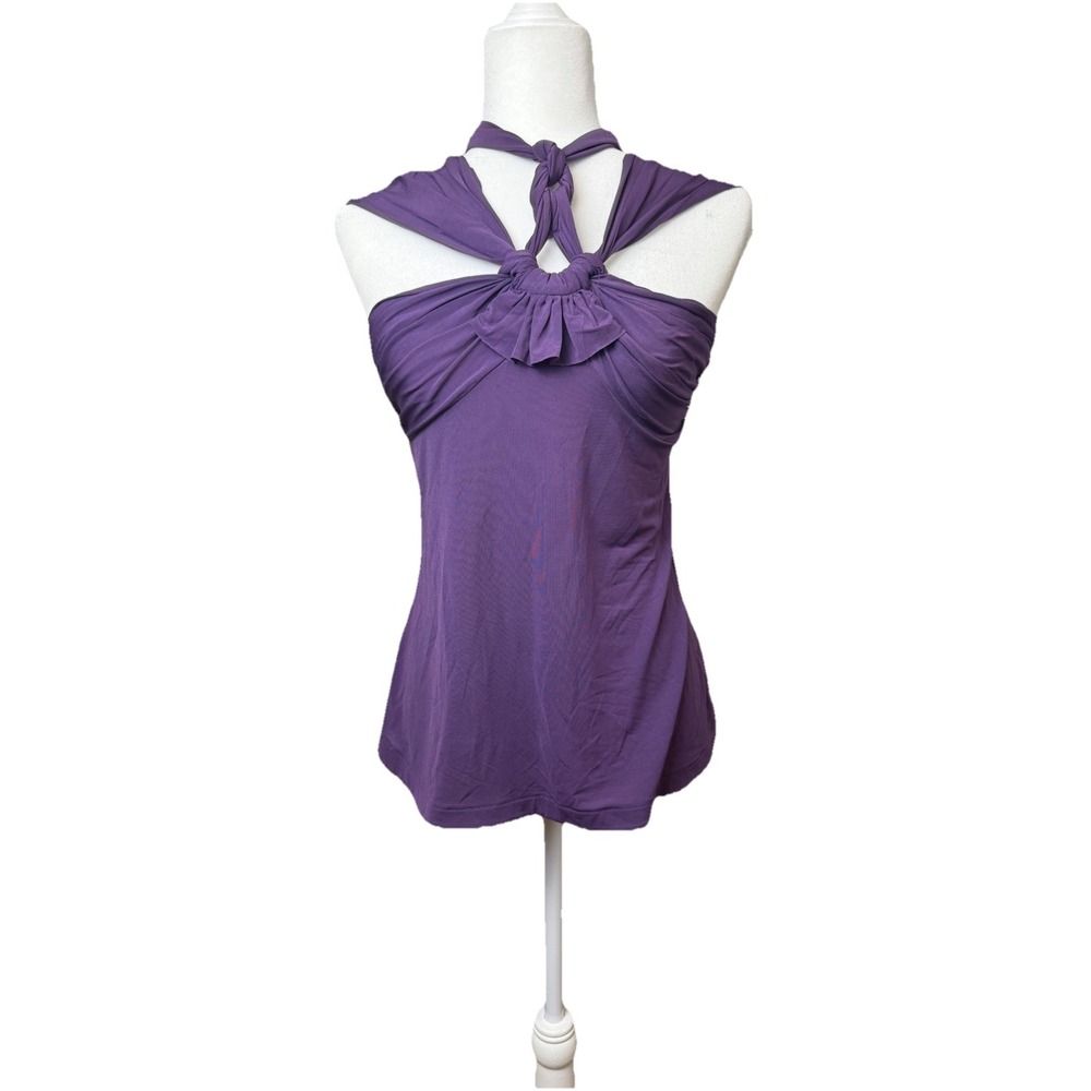 VTG Y2K Halter Top Sz L Purple Ring Tie Neck Marciano Chris Ezber Maximalist